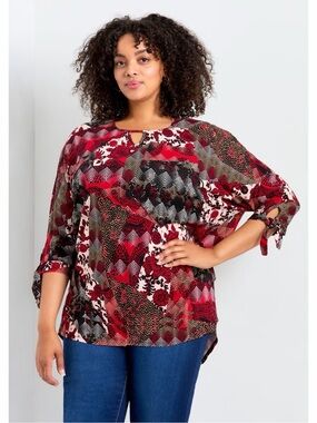 Avenue NWT Size 16 Spice Patch Mixed Print Tie Sleeve Tunic Top